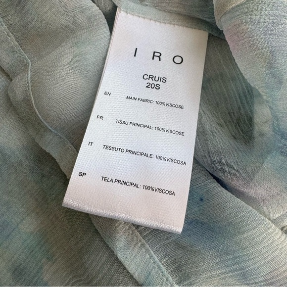 IRO Cruis Light Blue Chiffon Ruffle Blouse Lace-Up Sheer — Size US 2 / FR 34 - Picture 8 of 14